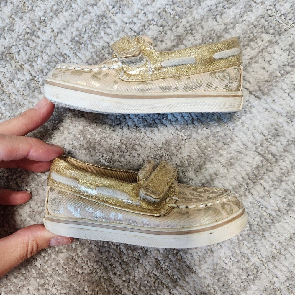 Sperry child animal print crib shoes gold size 4 - Picture 5 of 10